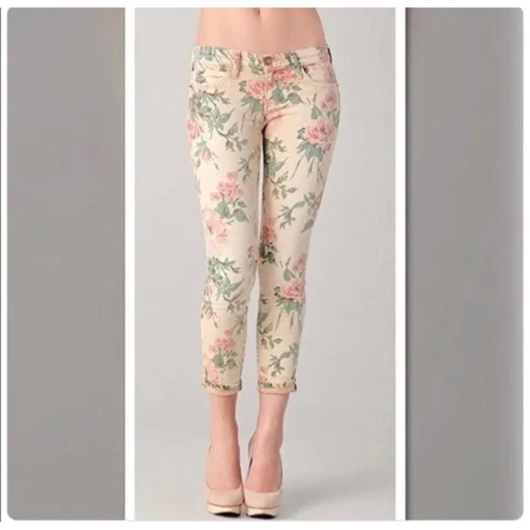 Current Elliot Sz 27 Watercolor Floral Print Cropped Jeans Womens RARE - Picture 8 of 13